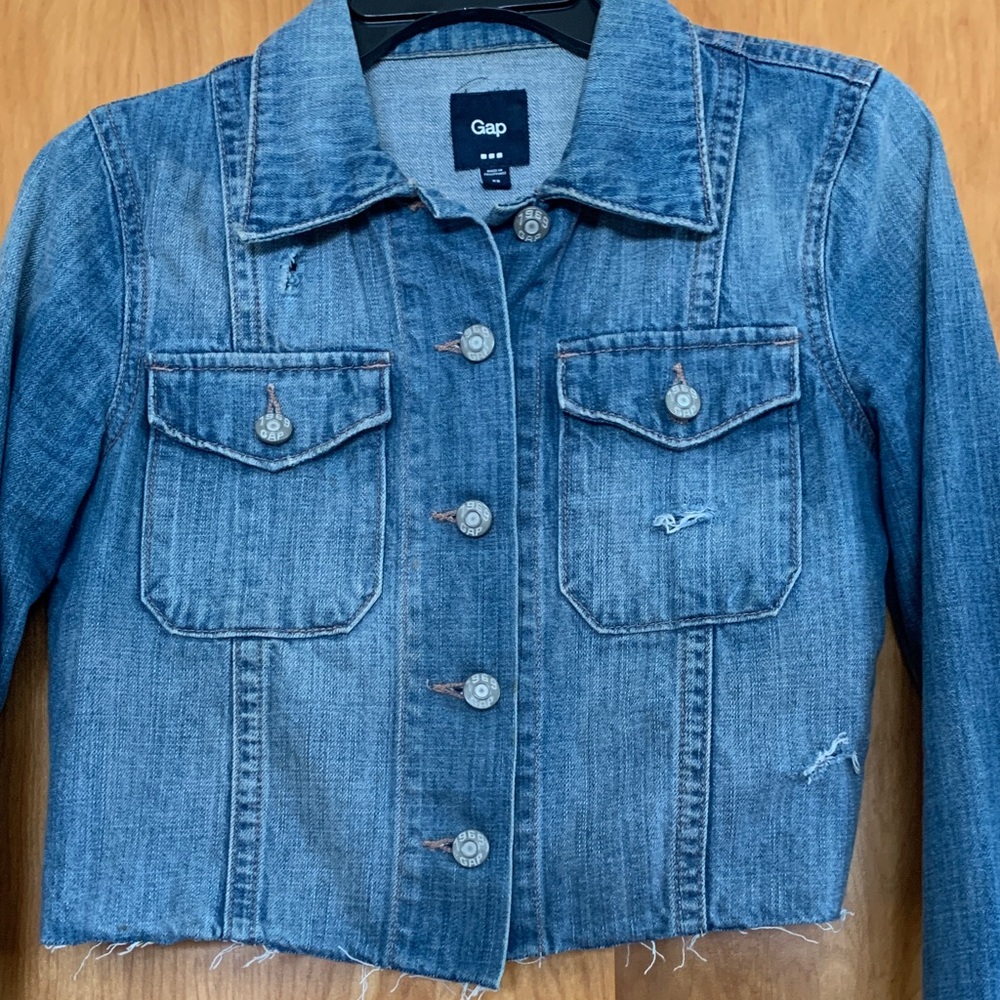GAP 1969 Women's Distressed Fitted Cropped Cotton Western Denim Jean Jacket szXS